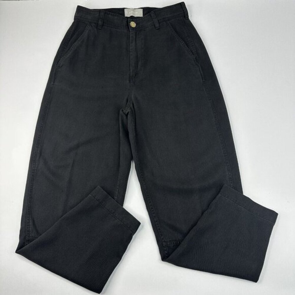 Everlane Relaxed Chino Women 2 Black 100% Tencel Tapered Wide Leg High Rise Pant